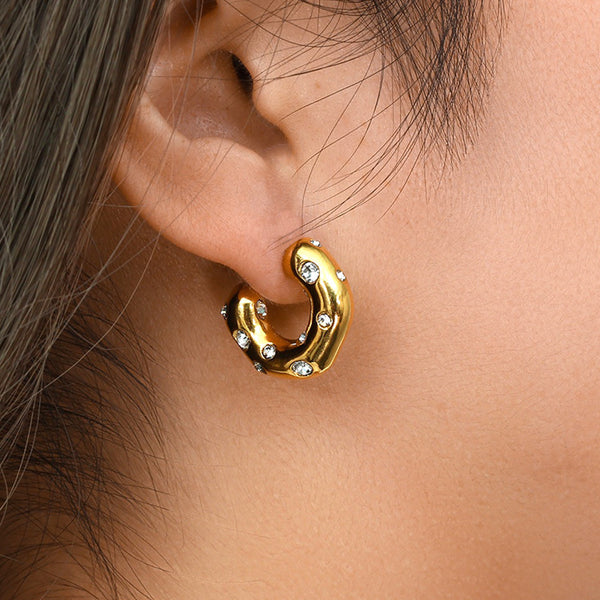 Yewelorat Gold Plated Zircon Hoop Earrings